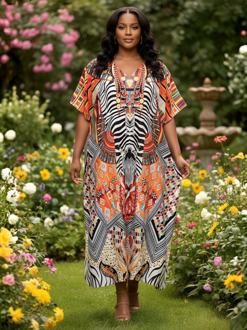 Women Plus Size Caftan Dress Stylish Maxi Dresses Kimono Sleeve for Summer Beach